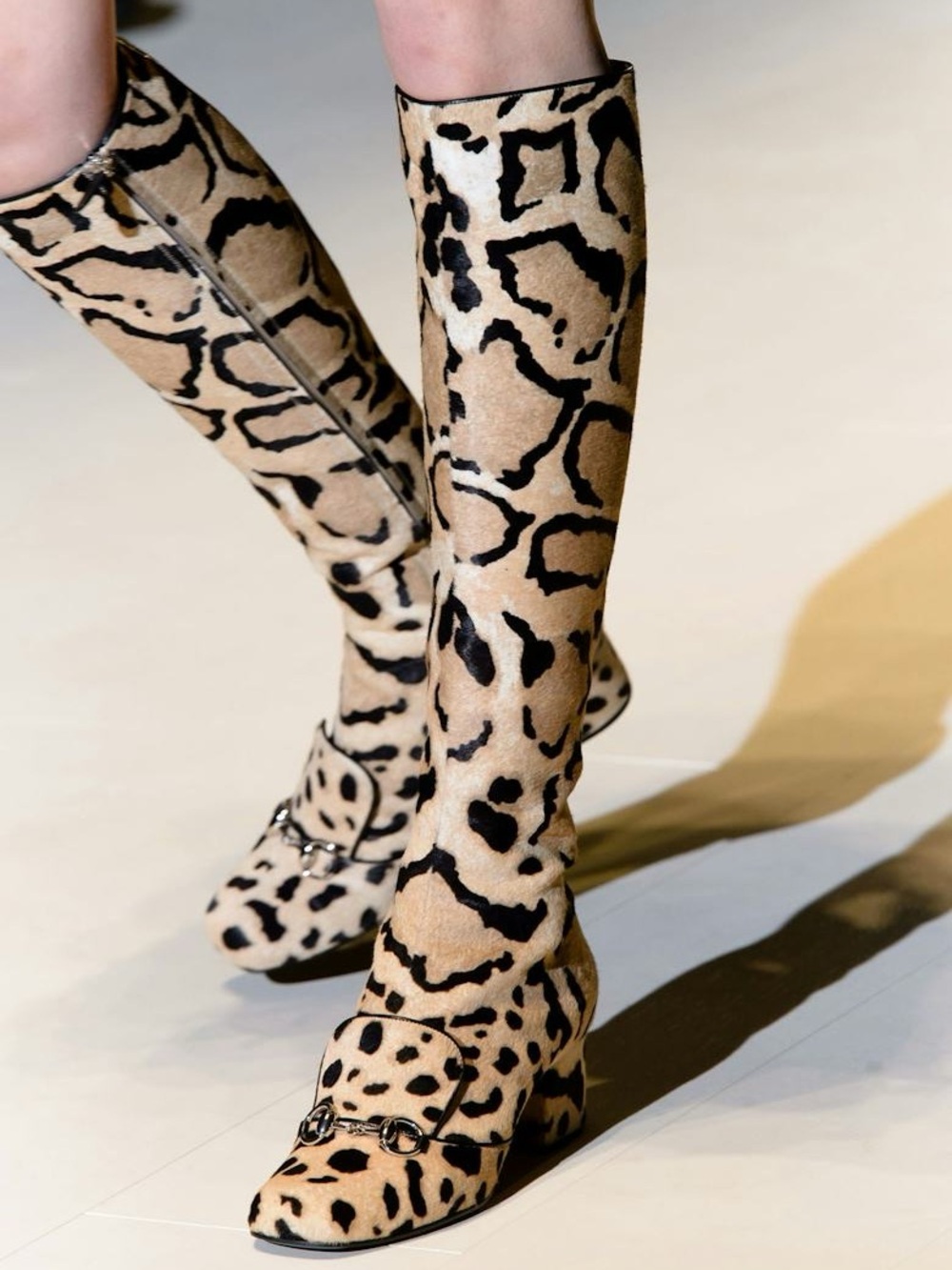 Gucci Leopard Print Pony Hair Lilian Horsebit Knee High Boots FW 2014 Runway - Picture 2 of 13